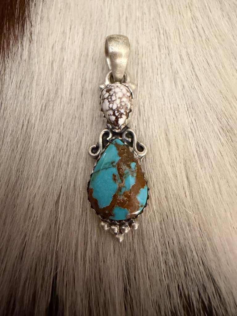 Number 8 Turquoise & Wild Horse Jasper Navajo Style Matte Sterling Pendant